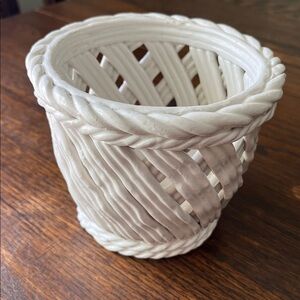 Vintage Handmade Italian Ceramic Woven-Style Planter Cachepot